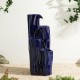 Glitzhome 29.5"H 4-Tiered Cobalt Blue Wavy Texture Outdoor Ceramic Fountain with Pump and LED Light (KD)