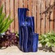 Glitzhome 29.5"H 4-Tiered Cobalt Blue Wavy Texture Outdoor Ceramic Fountain with Pump and LED Light (KD)