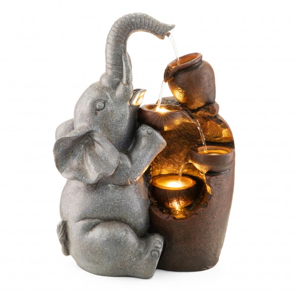 Glitzhome 18.5"H 4-Tiered Elephant and Pot Polyresin Outdoor Fountain with Pump and LED Light (KD)