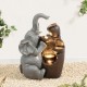 Glitzhome 18.5"H 4-Tiered Elephant and Pot Polyresin Outdoor Fountain with Pump and LED Light (KD)