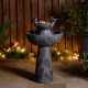 Glitzhome 26"H 2-Tiered Birdbath Polyresin Outdoor Fountain with Birds, Pump and LED Light (KD)