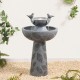 Glitzhome 26"H 2-Tiered Birdbath Polyresin Outdoor Fountain with Birds, Pump and LED Light (KD)
