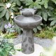 Glitzhome 26"H 2-Tiered Birdbath Polyresin Outdoor Fountain with Birds, Pump and LED Light (KD)