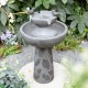 Glitzhome 26"H 2-Tiered Birdbath Polyresin Outdoor Fountain with Birds, Pump and LED Light (KD)