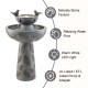 Glitzhome 26"H 2-Tiered Birdbath Polyresin Outdoor Fountain with Birds, Pump and LED Light (KD)