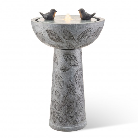 Glitzhome 27.5"H Birdbath Polyresin Outdoor Fountain with Birds, Pump and LED Light (KD)