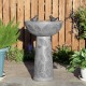 Glitzhome 27.5"H Birdbath Polyresin Outdoor Fountain with Birds, Pump and LED Light (KD)