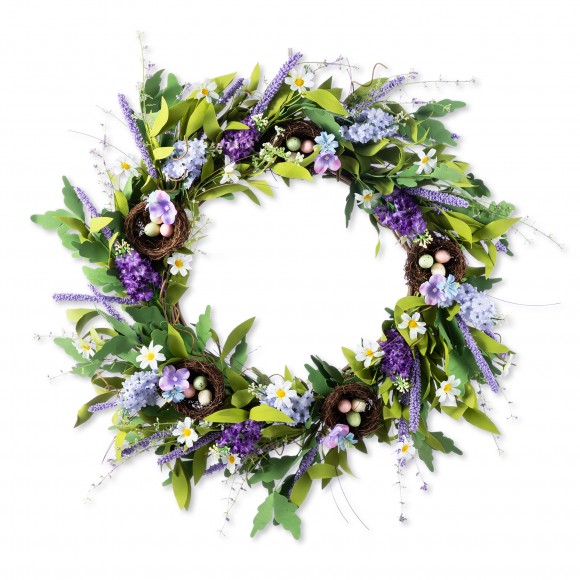 Glitzhome 24"D Easter Lavender & Bird Nest Wreath