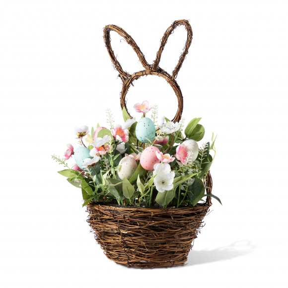 Glitzhome 18"H Easter Egg and Flower Bunny Shaped Basket Centerpiece