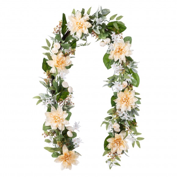 Glitzhome 6ft Peach Dahlia Floral Garland