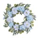 Glitzhome 24"D Blue Peony & Hydrangea Floral Wreath Includes a Complimentary Black Metal Wreath Hanger