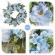 Glitzhome 24"D Blue Peony & Hydrangea Floral Wreath Includes a Complimentary Black Metal Wreath Hanger