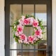 Glitzhome 24"D Pink Hydrangea Peony & Cherry Wreath Includes a Complimentary Black Metal Wreath Hanger