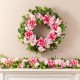 Glitzhome 24"D Pink Hydrangea Peony & Cherry Wreath Includes a Complimentary Black Metal Wreath Hanger