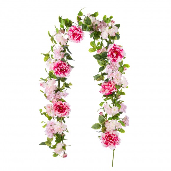 Glitzhome 6ft Pink Hydrangea Peony & Cherry Garland