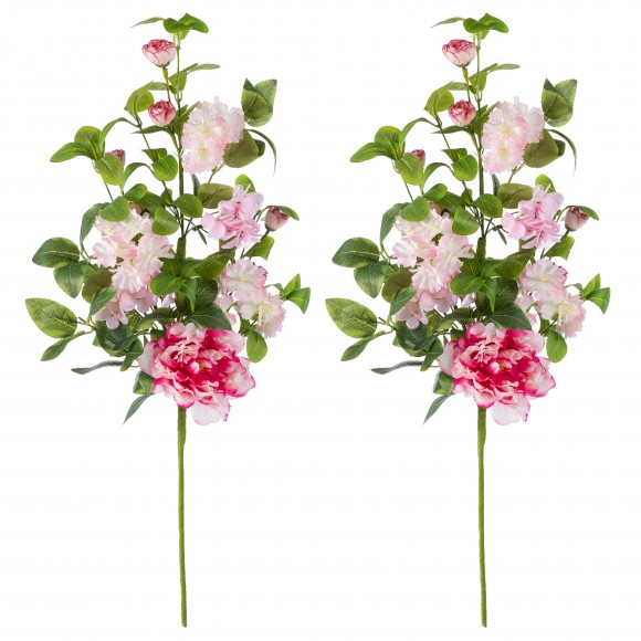 Glitzhome 28"H Set of 2 Pink Hydrangea Peony & Cherry Pick