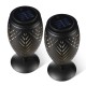 Glitzhome 8.75"H Set of 2 Black Metal Cutout Geometric Pattern Solar Powered Outdoor Lantern with LED Light