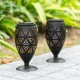 Glitzhome 8.75"H Set of 2 Black Metal Cutout Geometric Pattern Solar Powered Outdoor Lantern with LED Light