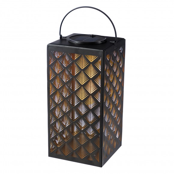 Glitzhome 11"H Black  Square Textured Glass  Pattern Solar Powered Hanging Lantern with LED Light