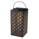 Glitzhome 11"H Black  Square Textured Glass  Pattern Solar Powered Hanging Lantern with LED Light