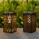 Glitzhome 11"H Black  Square Textured Glass  Pattern Solar Powered Hanging Lantern with LED Light