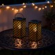 Glitzhome 11"H Black  Square Textured Glass  Pattern Solar Powered Hanging Lantern with LED Light