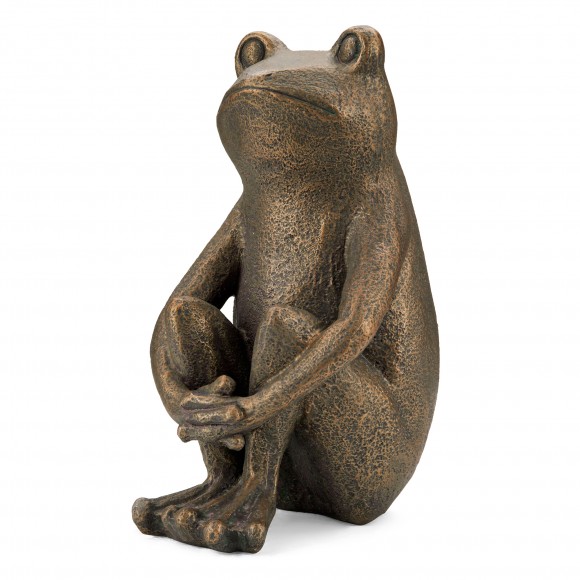 Glitzhome 12"H Resin Bronze Squatting Frog Statue