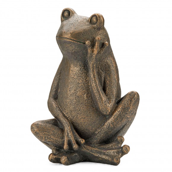 Glitzhome 12"H Resin Bronze Sitting Frog Statue