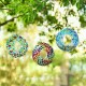 Glitzhome 8"D Glass Round Hanging Blue/Green Dots & Ladybugs Multi-Color Mosaic Birdfeeder