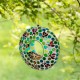 Glitzhome 8"D Glass Round Hanging Blue/Green Dots & Ladybugs Multi-Color Mosaic Birdfeeder