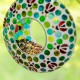 Glitzhome 8"D Glass Round Hanging Blue/Green Dots & Ladybugs Multi-Color Mosaic Birdfeeder