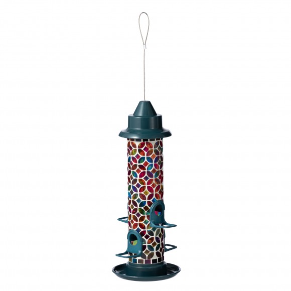 Glitzhome 20"H Glass Tall Hanging Multi-Color Mosaic Birdfeeder(KD)