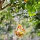 Glitzhome 6.75"H Glass Water Drop Hanging Orange Dots Birdfeeder