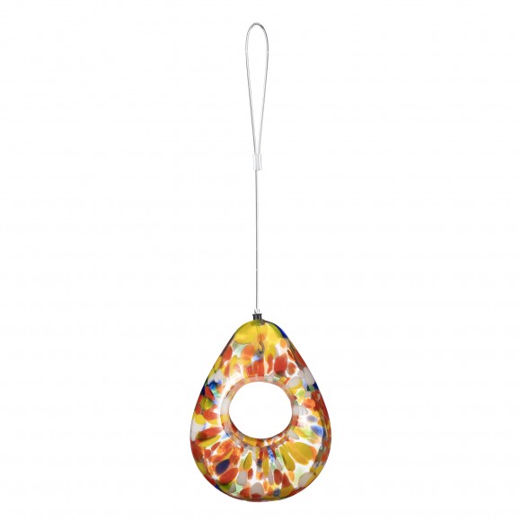 Glitzhome 6.75"H Glass Water Drop Hanging Orange Dots Birdfeeder