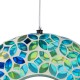 Glitzhome 8"D Glass Round Hanging  Blue/Green Mosaic Birdfeeder