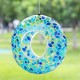 Glitzhome 8"D Glass Round Hanging  Blue/Green Mosaic Birdfeeder