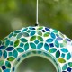 Glitzhome 8"D Glass Round Hanging  Blue/Green Mosaic Birdfeeder
