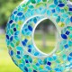 Glitzhome 8"D Glass Round Hanging  Blue/Green Mosaic Birdfeeder
