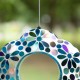 Glitzhome 8.5"D Glass Flower Shaped Hanging Multi-Color Mosaic Birdfeeder