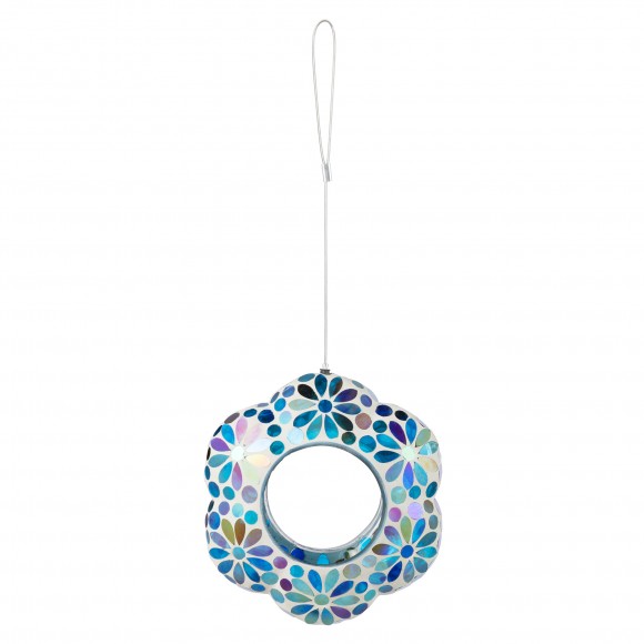 Glitzhome 8.5"D Glass Flower Shaped Hanging Multi-Color Mosaic Birdfeeder