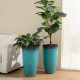 Glitzhome 23.75"H Set of 2 Oversized Honeycomb Textured Turquoise Tall Plastic Planter