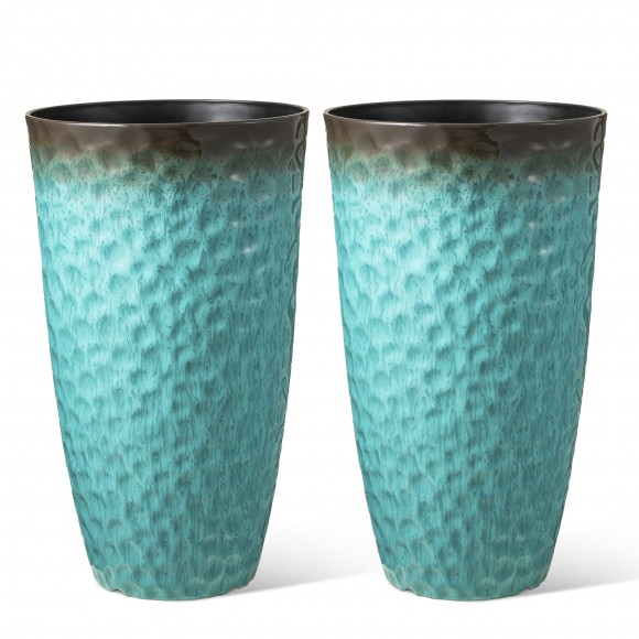 Glitzhome 23.75"H Set of 2 Oversized Honeycomb Textured Turquoise Tall Plastic Planter