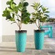Glitzhome 23.75"H Set of 2 Oversized Honeycomb Textured Turquoise Tall Plastic Planter