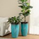 Glitzhome 23.5"H Set of 2 Oversized Gradient Turquoise Faux Ceramic Tall Plastic Planter