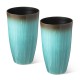 Glitzhome 23.5"H Set of 2 Oversized Gradient Turquoise Faux Ceramic Tall Plastic Planter