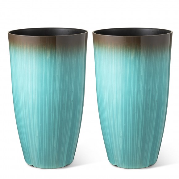 Glitzhome 23.5"H Set of 2 Oversized Gradient Turquoise Faux Ceramic Tall Plastic Planter
