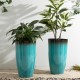 Glitzhome 23.5"H Set of 2 Oversized Gradient Turquoise Faux Ceramic Tall Plastic Planter