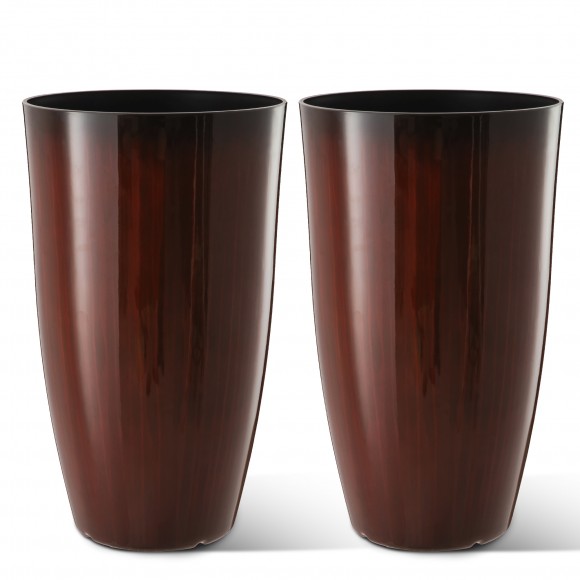 Glitzhome 23.5"H Set of 2 Oversized Gradient Red Faux Ceramic Tall Plastic Planter