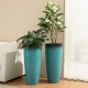 Glitzhome 31"H Set of 2 Oversized Honeycomb Textured Turquoise Tall Plastic Planter
