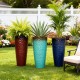 Glitzhome 31"H Set of 2 Oversized Honeycomb Textured Turquoise Tall Plastic Planter